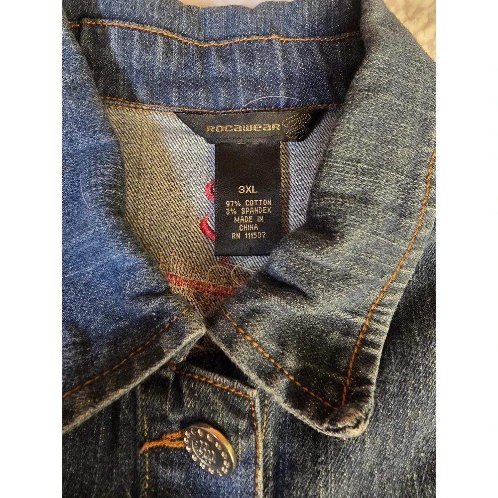 Vintage Y2K‎ Rocawear Denim Jean Jacket Patches Cropped Stretch 90s Womens 3X